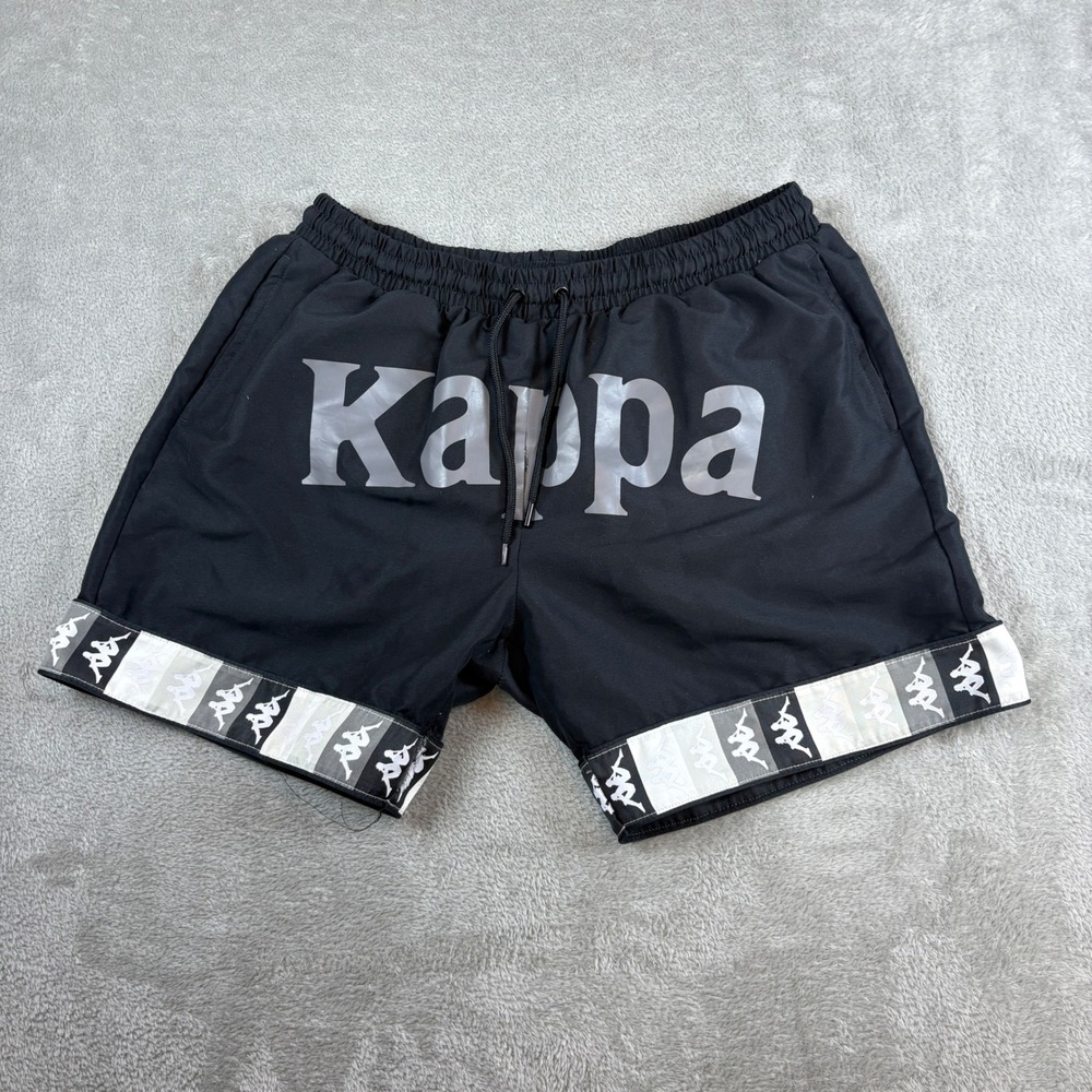 Kappa Shorts Men XL Logo Tape Athletic Gym Streetwear Black